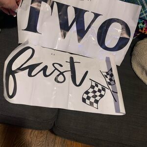 Child Two Fast (2nd bday) themed giant stickers for banner or ect.